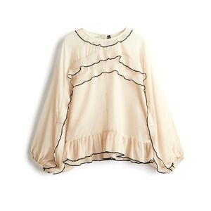 H&M Divided Sheer Ruffle Blouse Womens M Cream Balloon Sleeve Romantic Coquette
